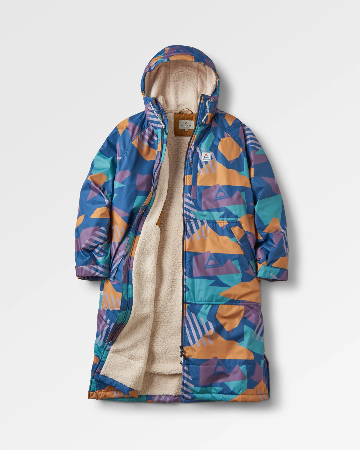 Waves Sherpa Lined Changing Robe - Deep Blue Camo Pattern - Flatlay