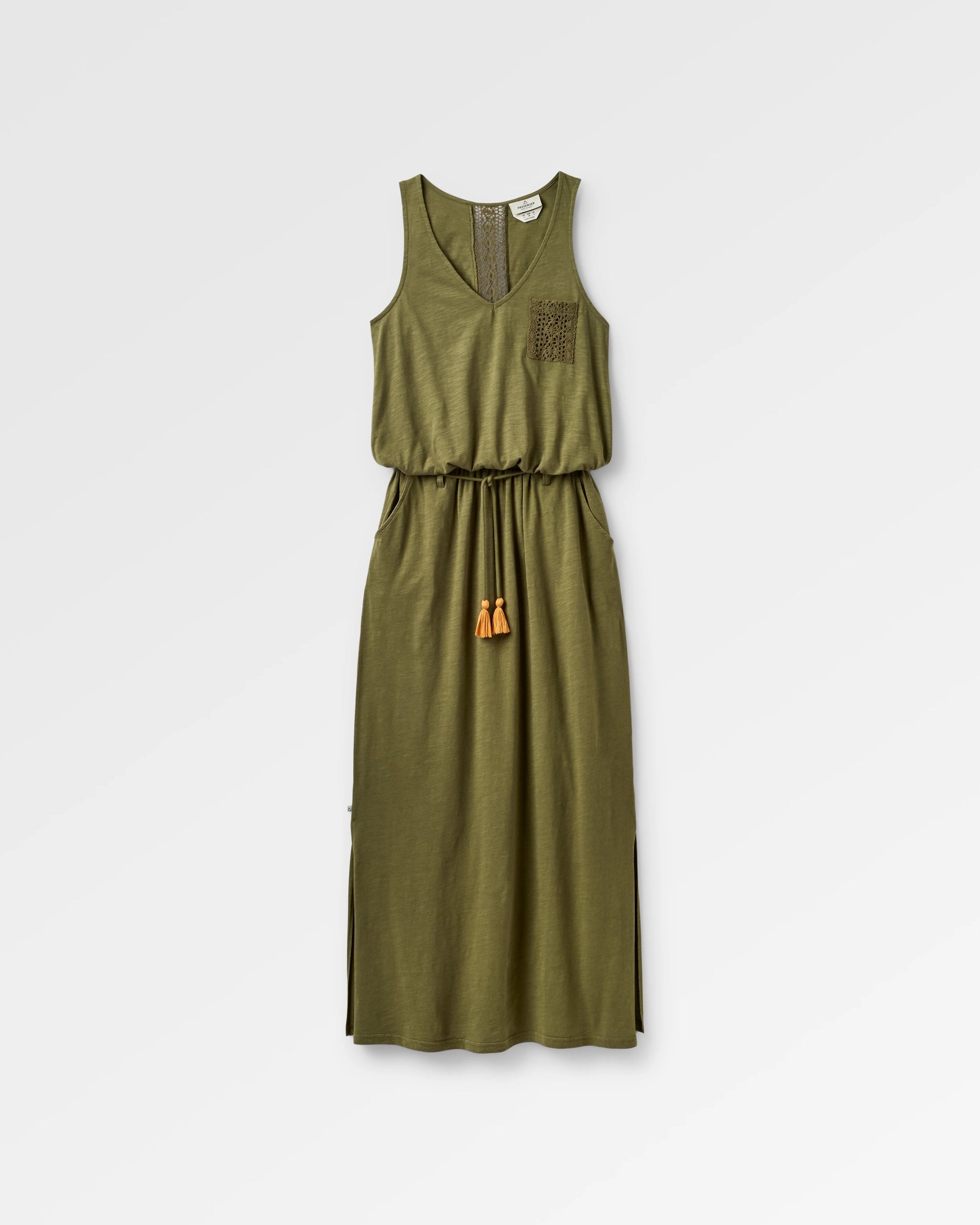 strapless open back dress Summer Maxi Dress with Pockets in Olive Green main image 1