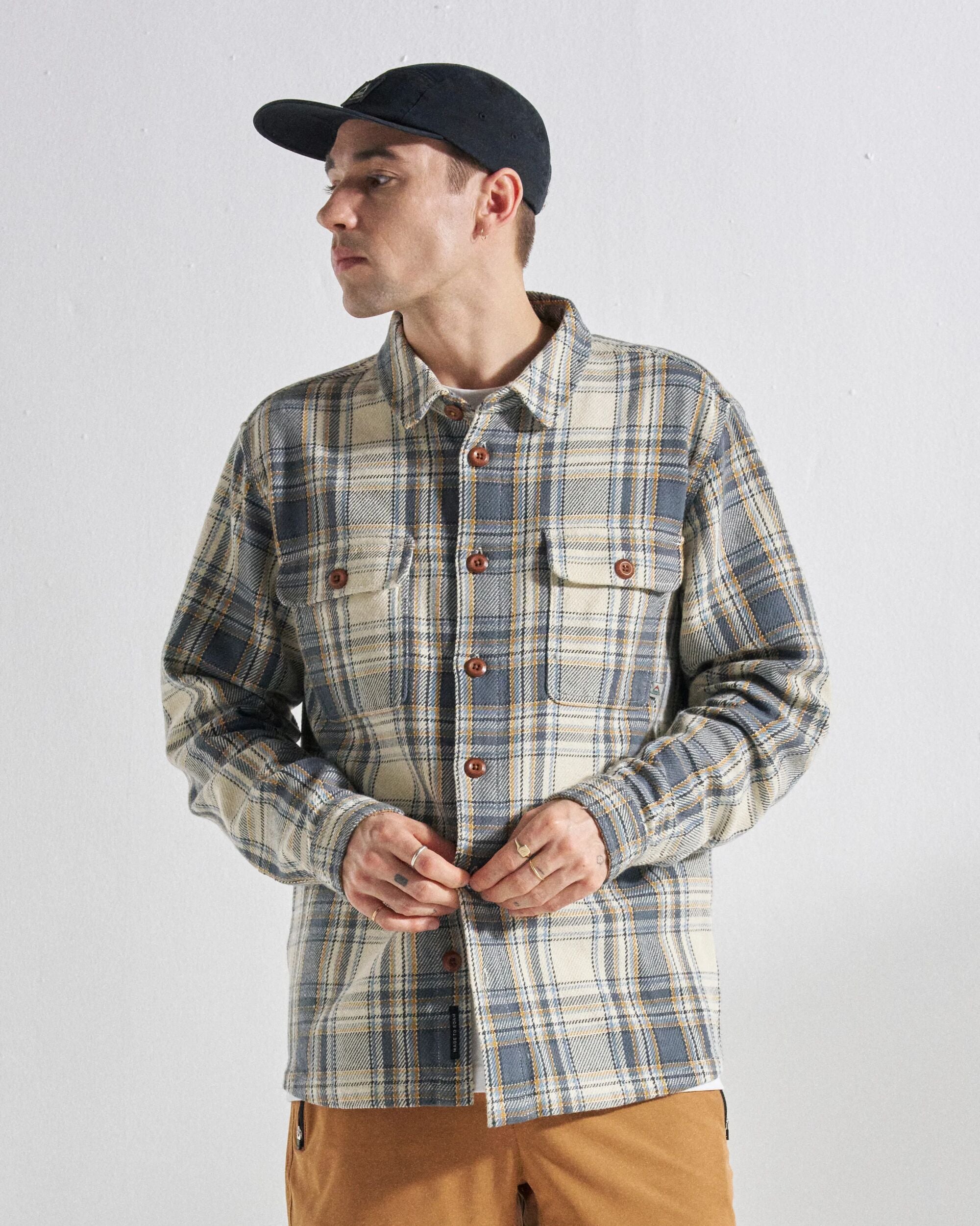 Island Twill Shirt - Off White Check - Studio Model