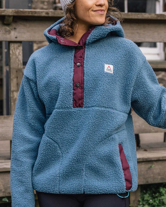 Calla Hooded Pullover Recycled Fleece - Washed Blue