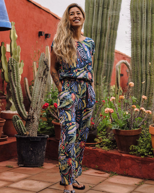 Thimbleberry Jumpsuit - Abstract Seaweed Tidal Blue