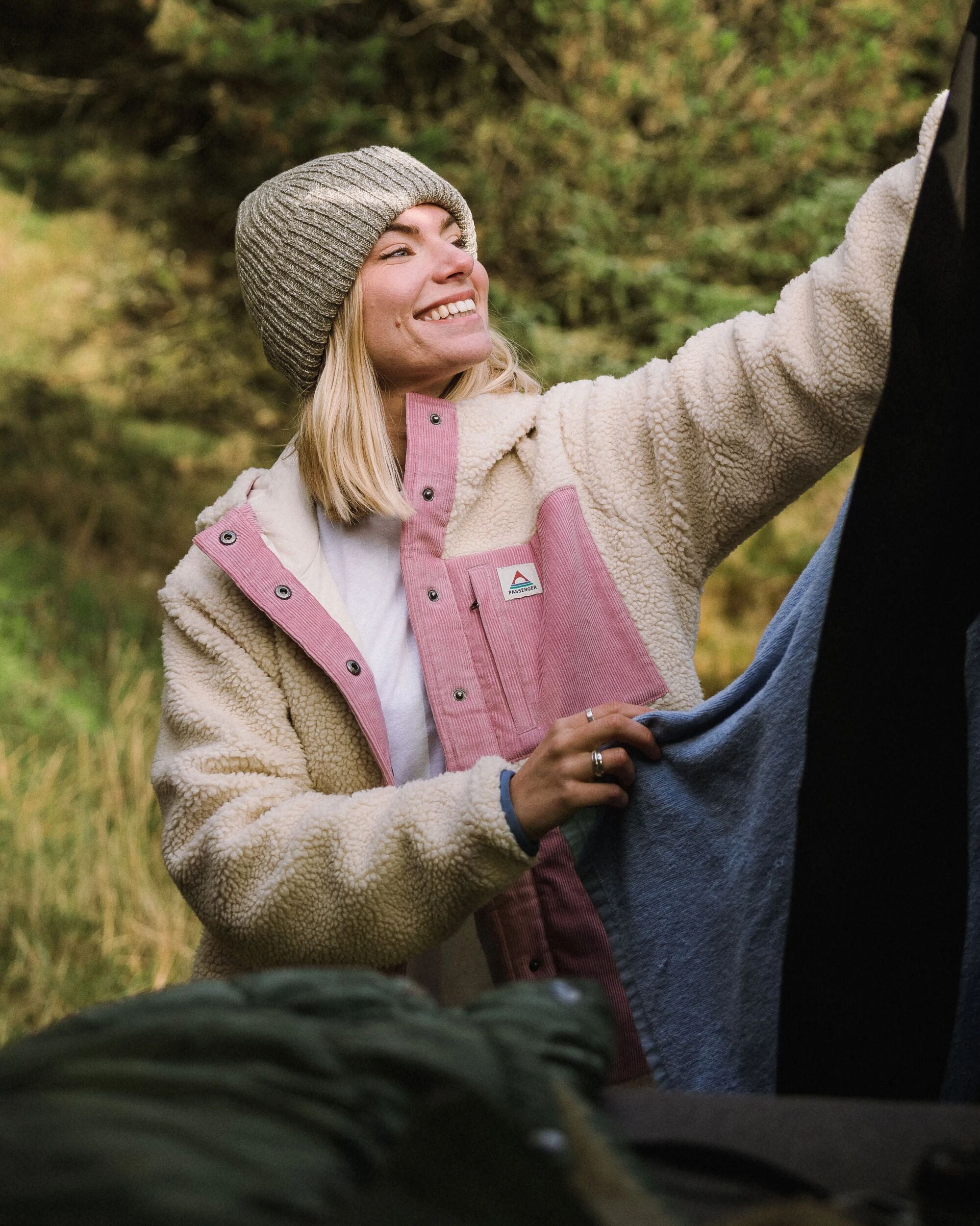 Clover Recycled Sherpa Hooded Fleece - Oat - Lifestyle