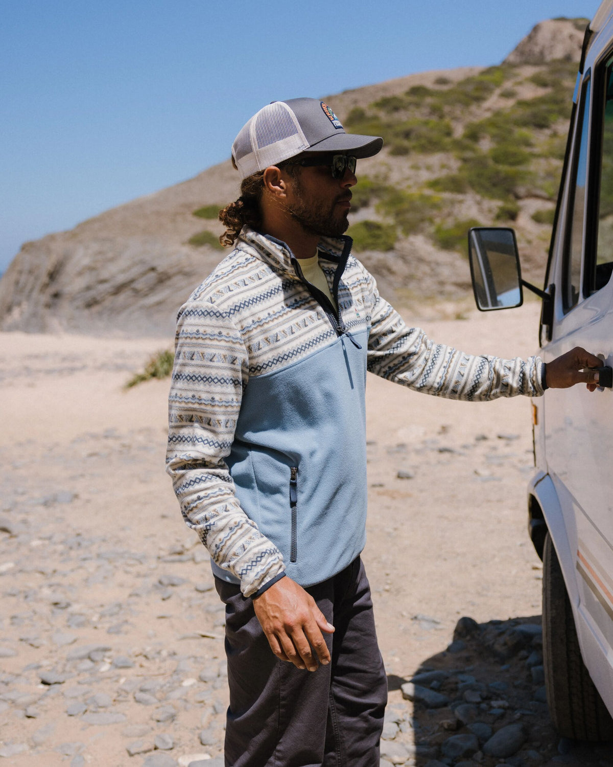 Set Off Polar 1/4 Zip Fleece - Geo Stripe Birch - Lifestyle