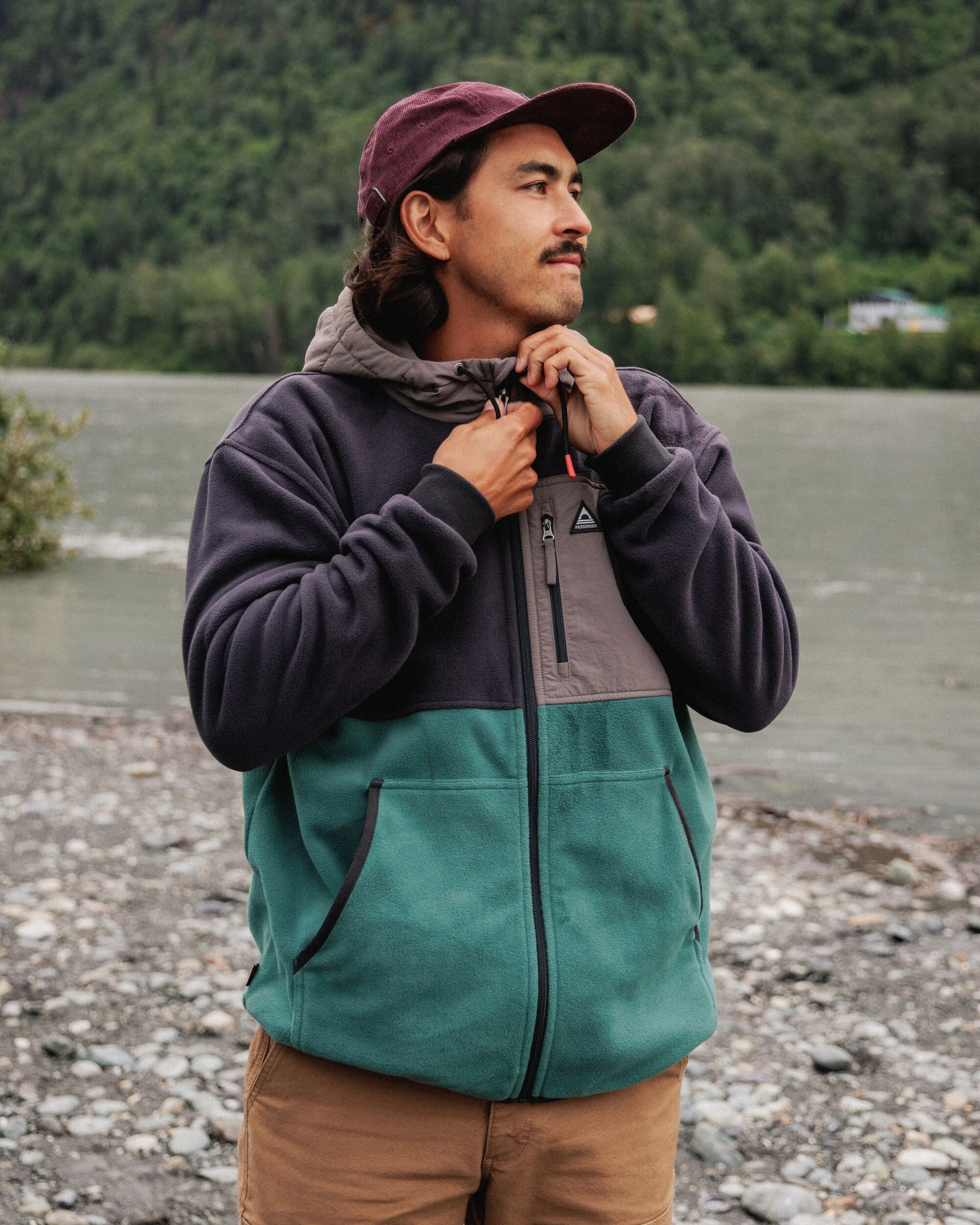 Woodland Full Zip Hooded Polartec® Fleece Faded Black/Deep Ocean