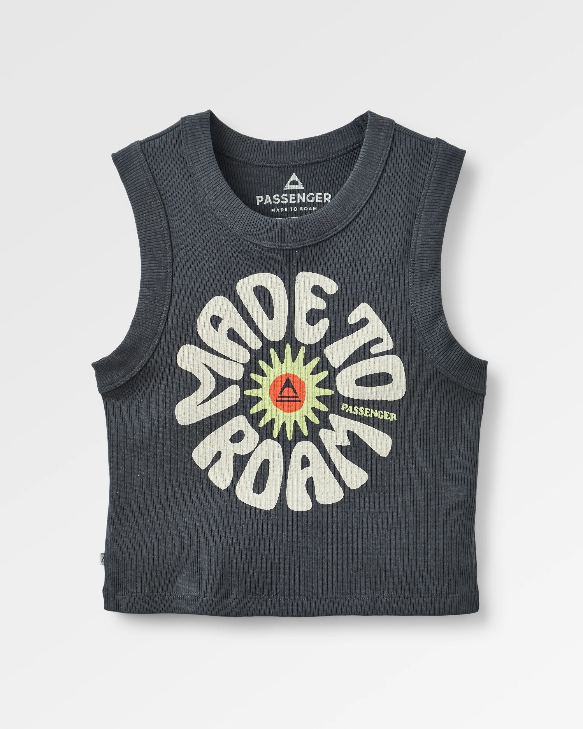 Easy Days Ribbed Graphic Cropped Vest - Black - Flatlay