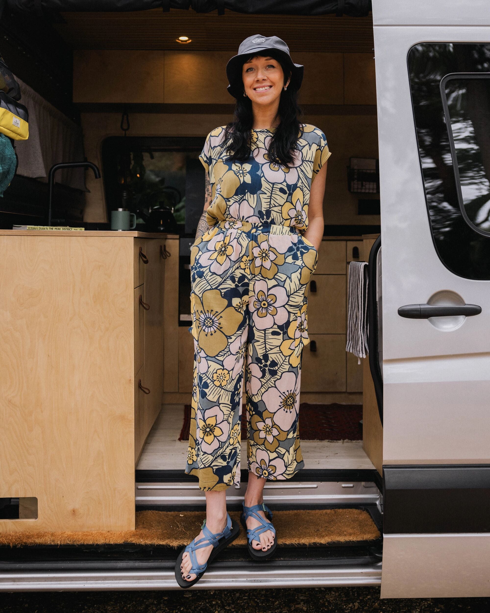 Thimbleberry Jumpsuit - Vintage Floral Sunlight - Lifestyle