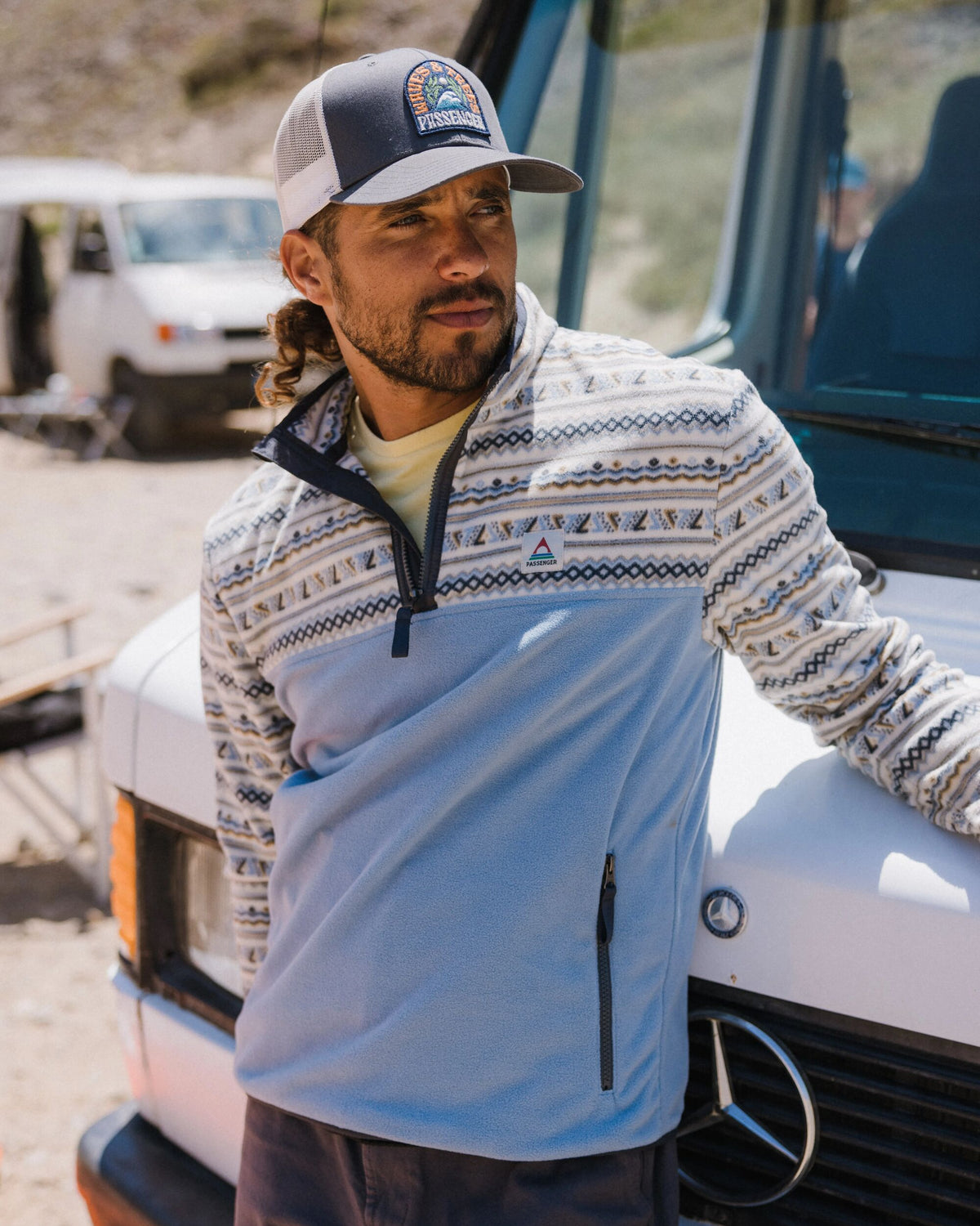 Set Off Polar 1/4 Zip Fleece - Geo Stripe Birch - Lifestyle