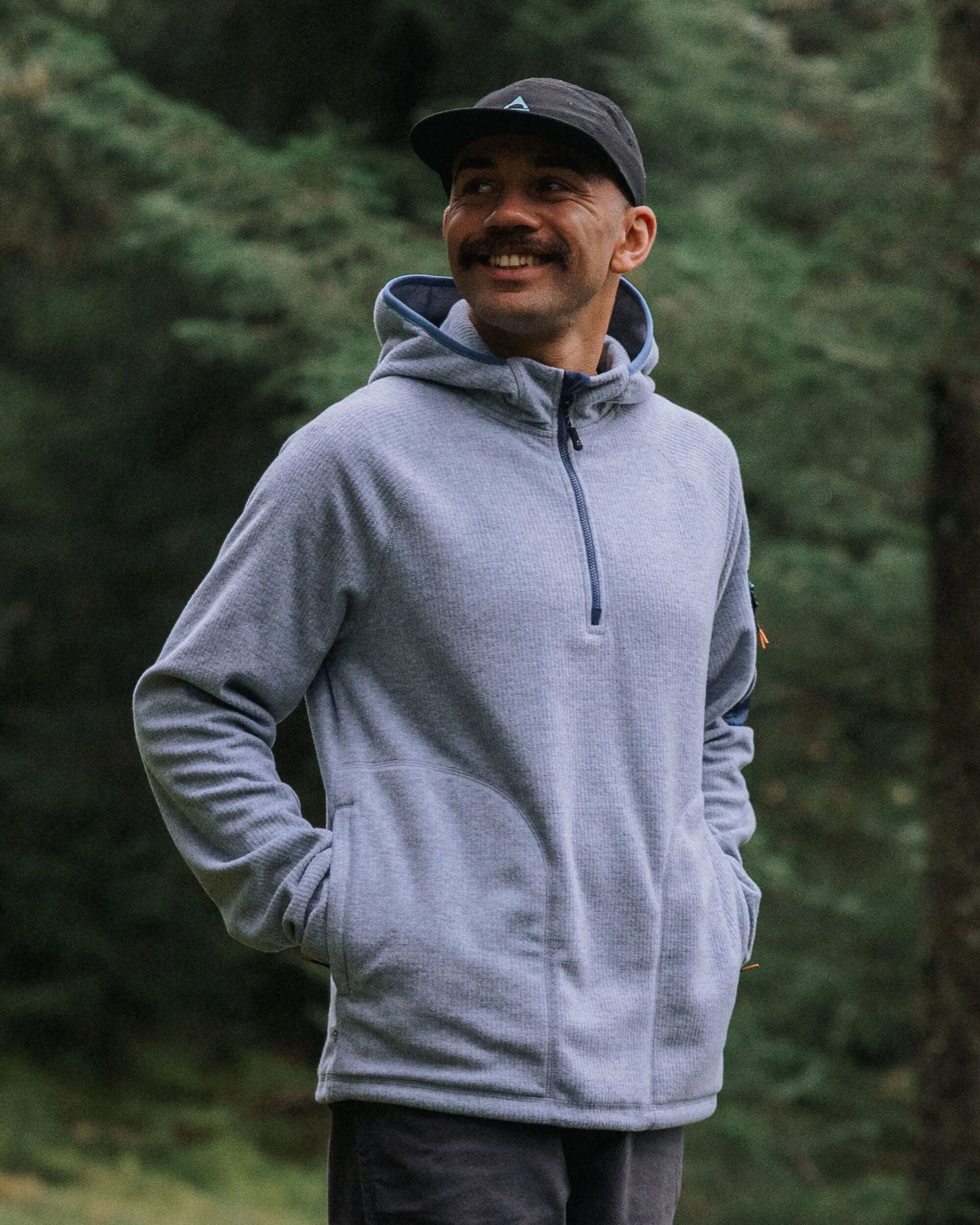 Forestscape Grid Fleece Hoodie Grey Marl – Passenger