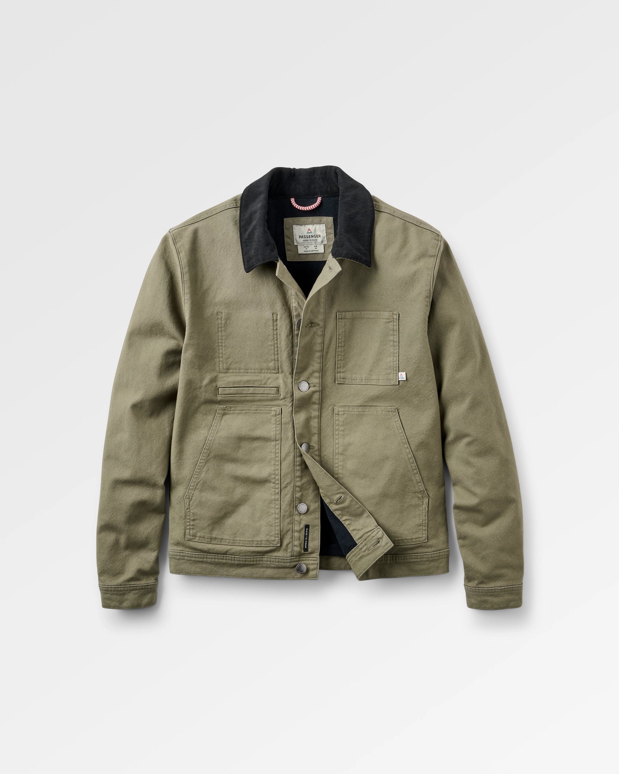 Vantage Lined Organic Cotton Canvas Jacket - Dusty Olive - Flatlay