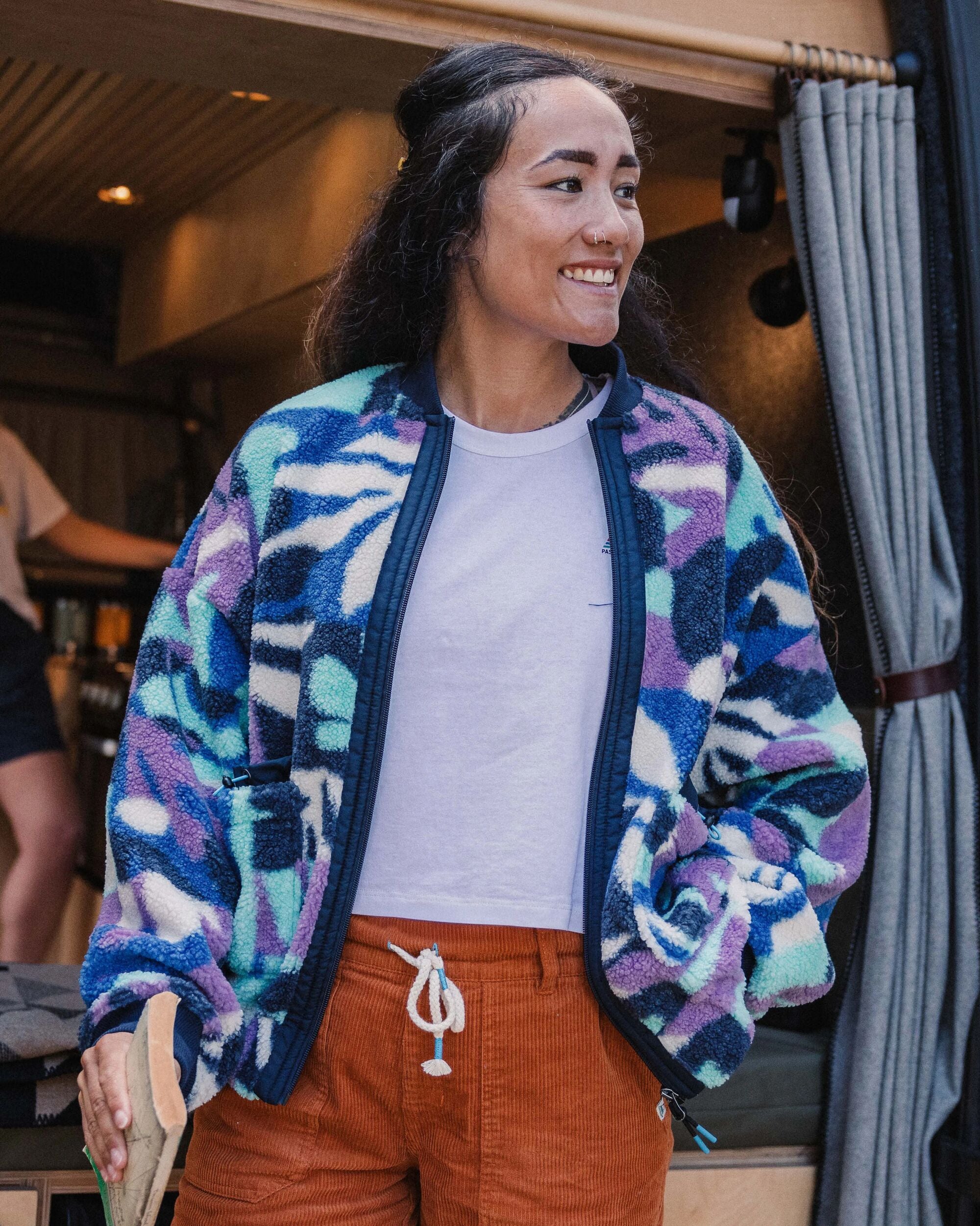 Lucia Recycled Sherpa Fleece - Mountain Foliage Purple - Lifestyle