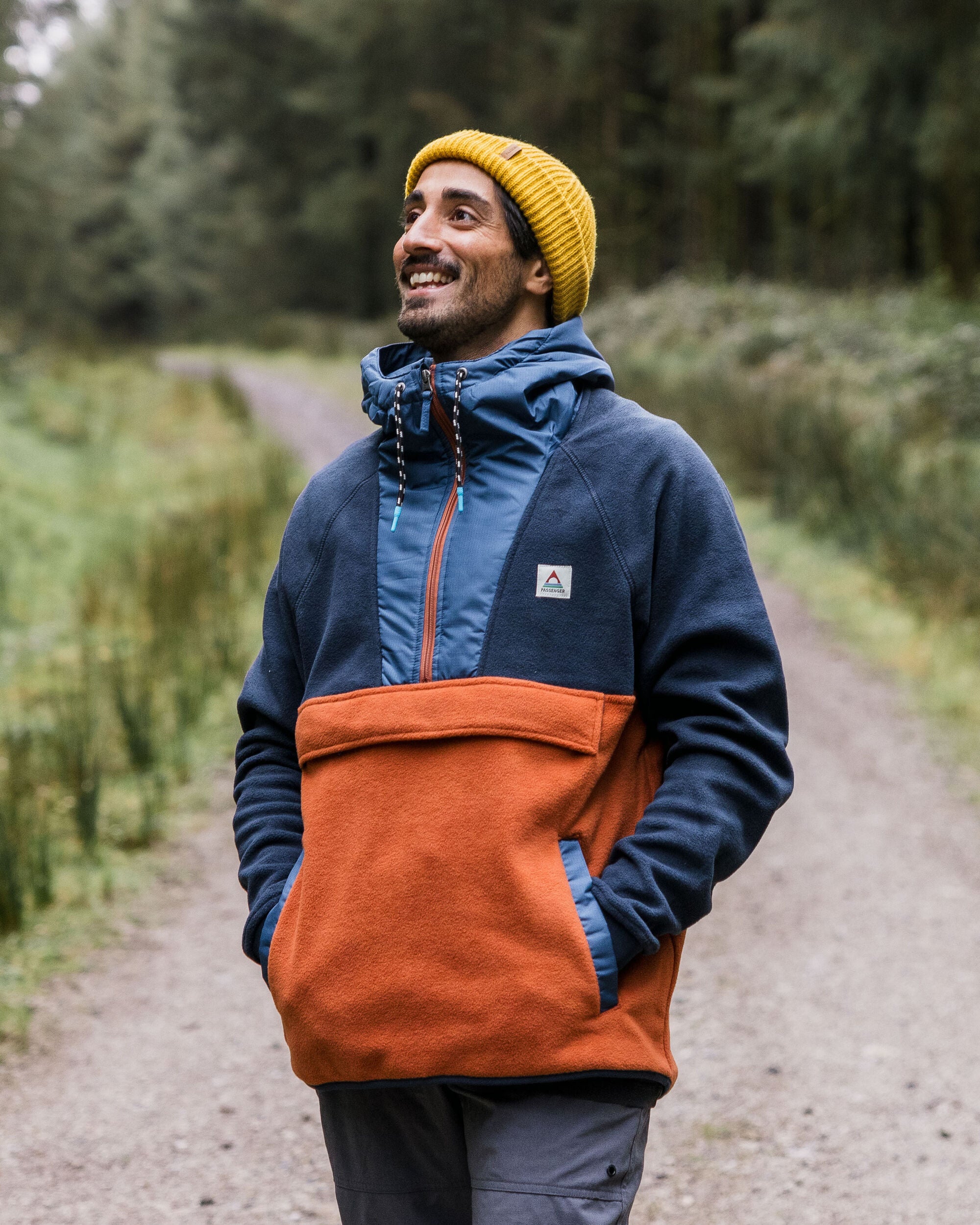 Woodland Hooded 1/2 Zip Recycled Polar Fleece Deep Navy/Baked Clay