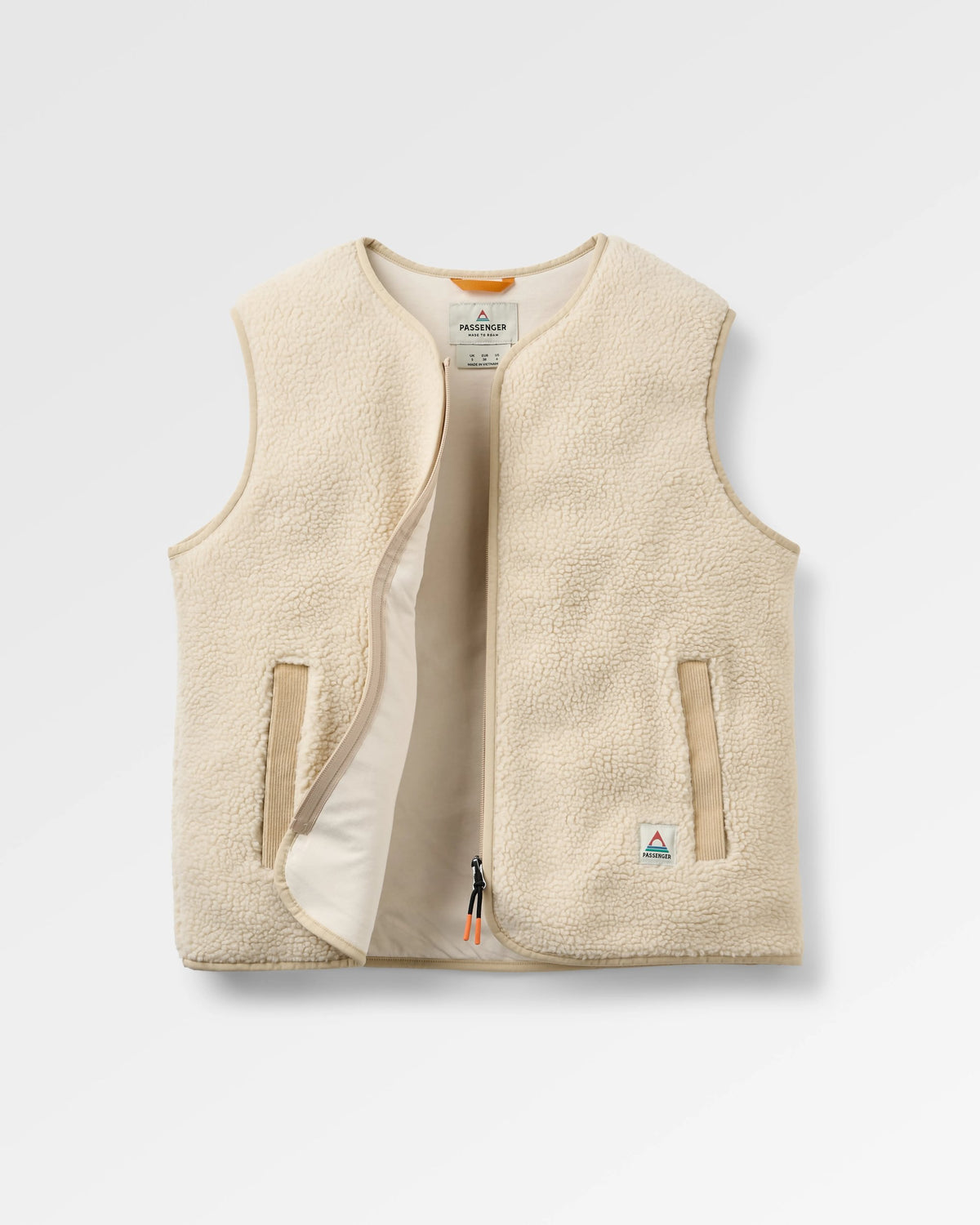 Tawny Collarless Deep-Pile Sherpa Gilet - Oat - Flatlay