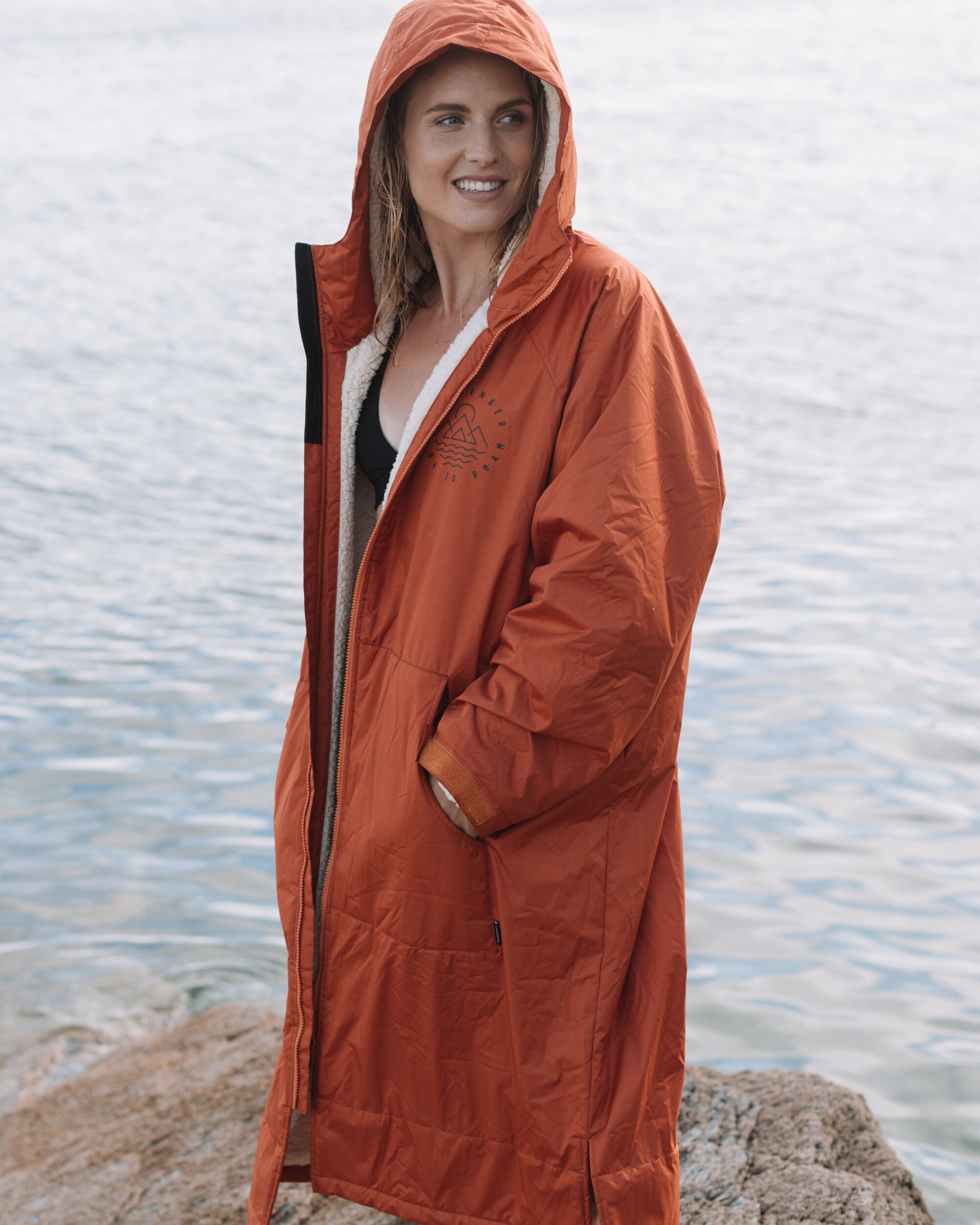 Escapism Recycled Sherpa Lined Changing Robe - Rust - Lifestyle - Female