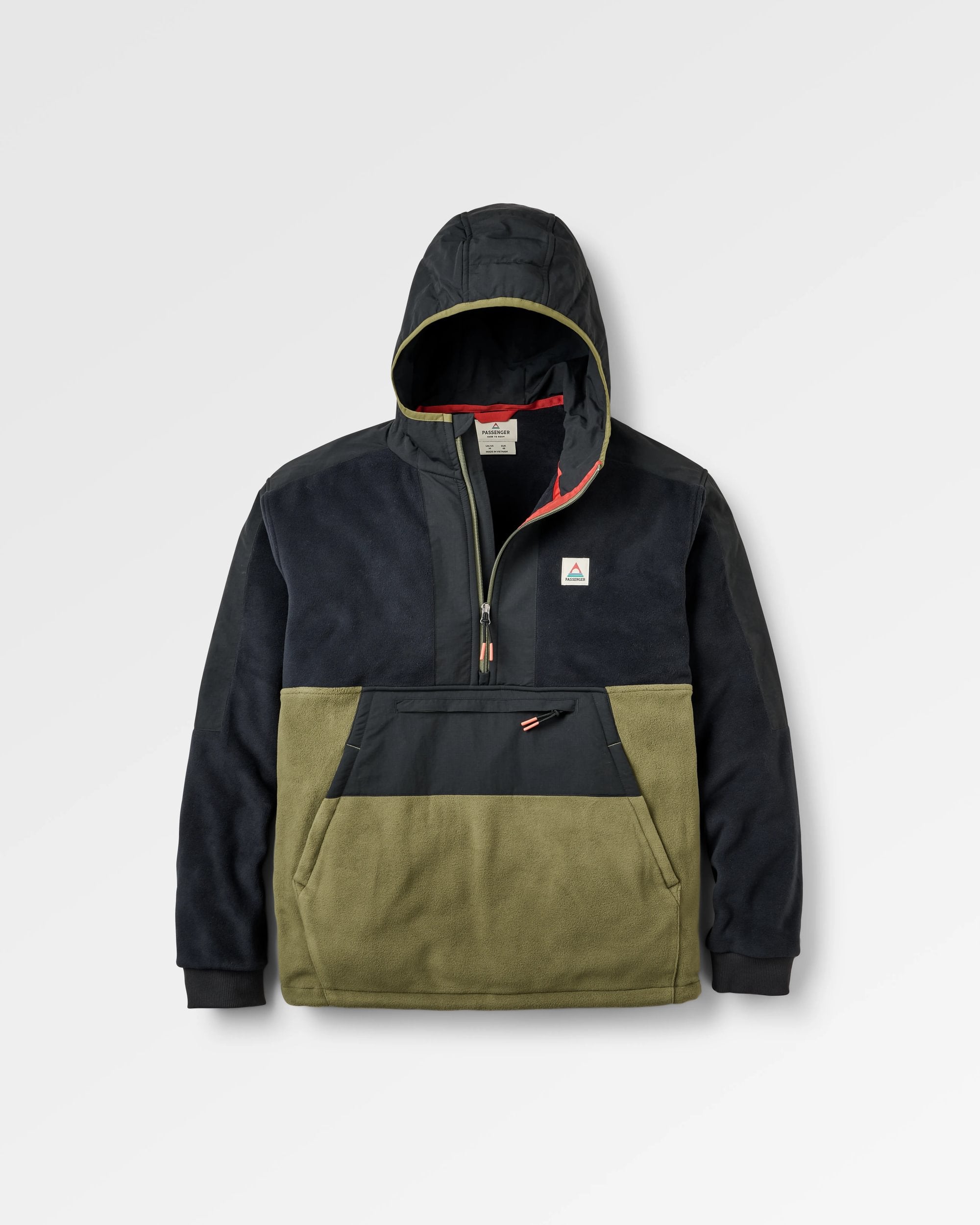 Woodland Hooded Recycled Polartec® Fleece - Black/Khaki - Flatlay