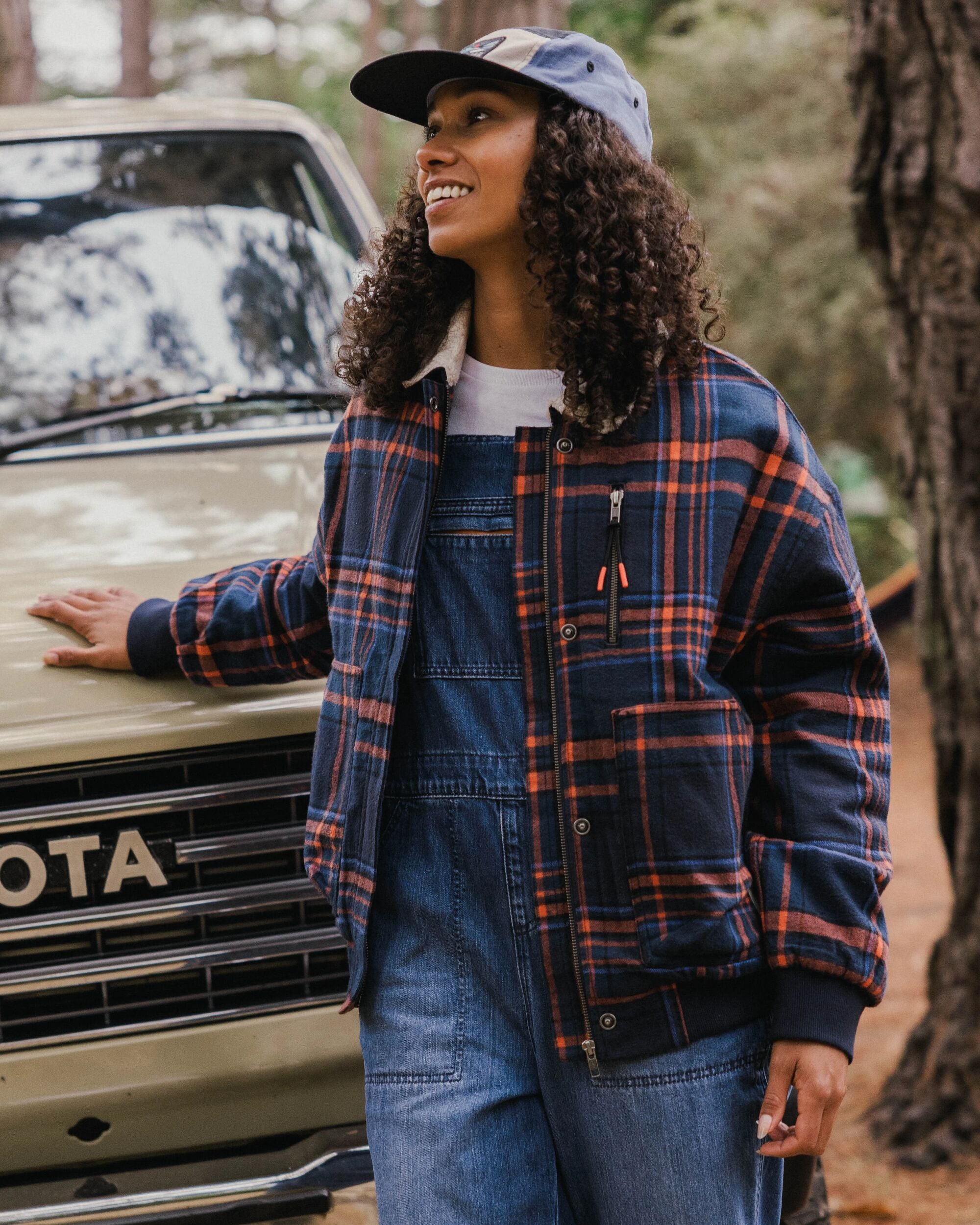 On The Go Insulated Bomber Jacket Rich Navy/Ember Orange Check