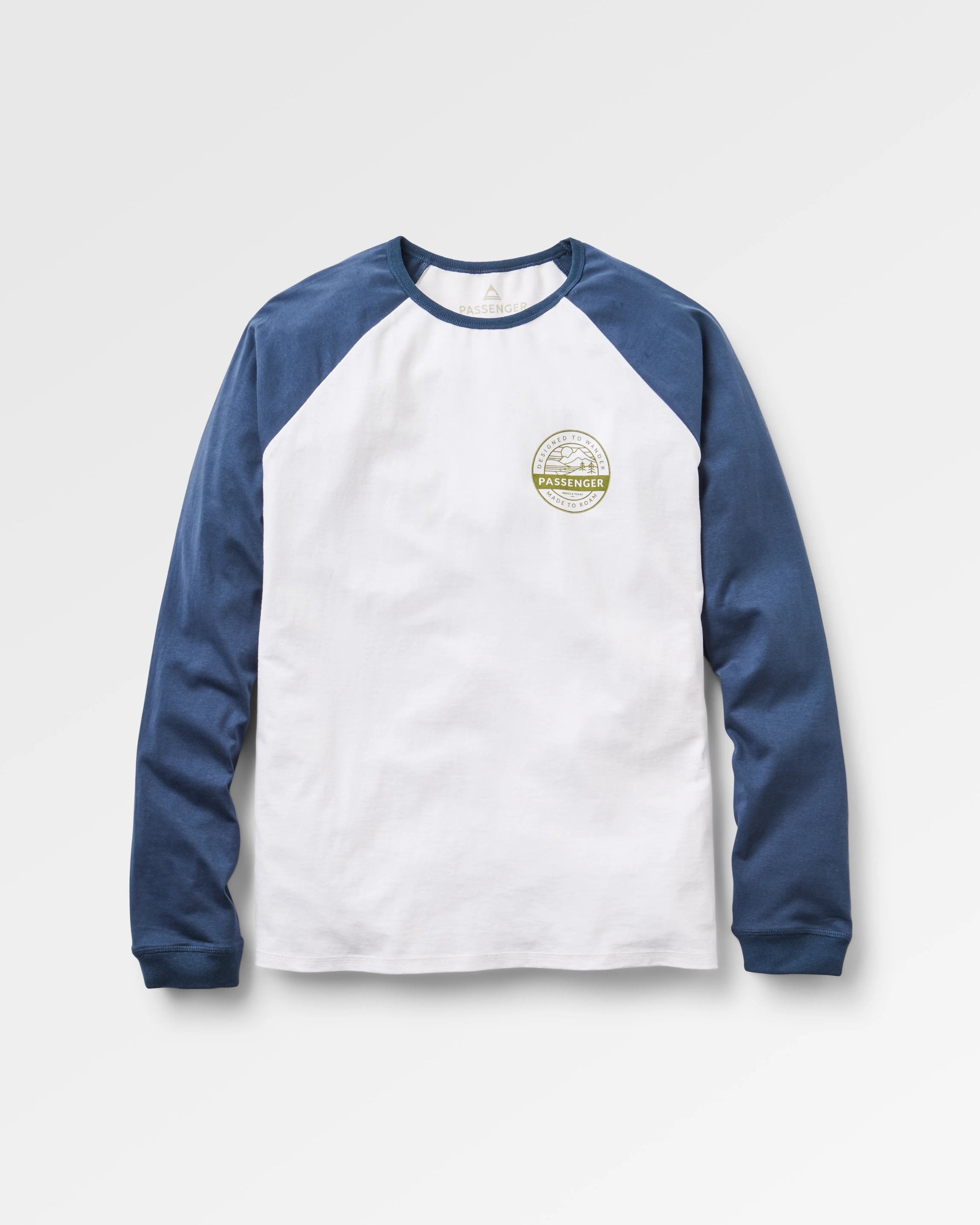 Odyssey Recycled Cotton Raglan T-Shirt - Rich Navy/White - Flatlay
