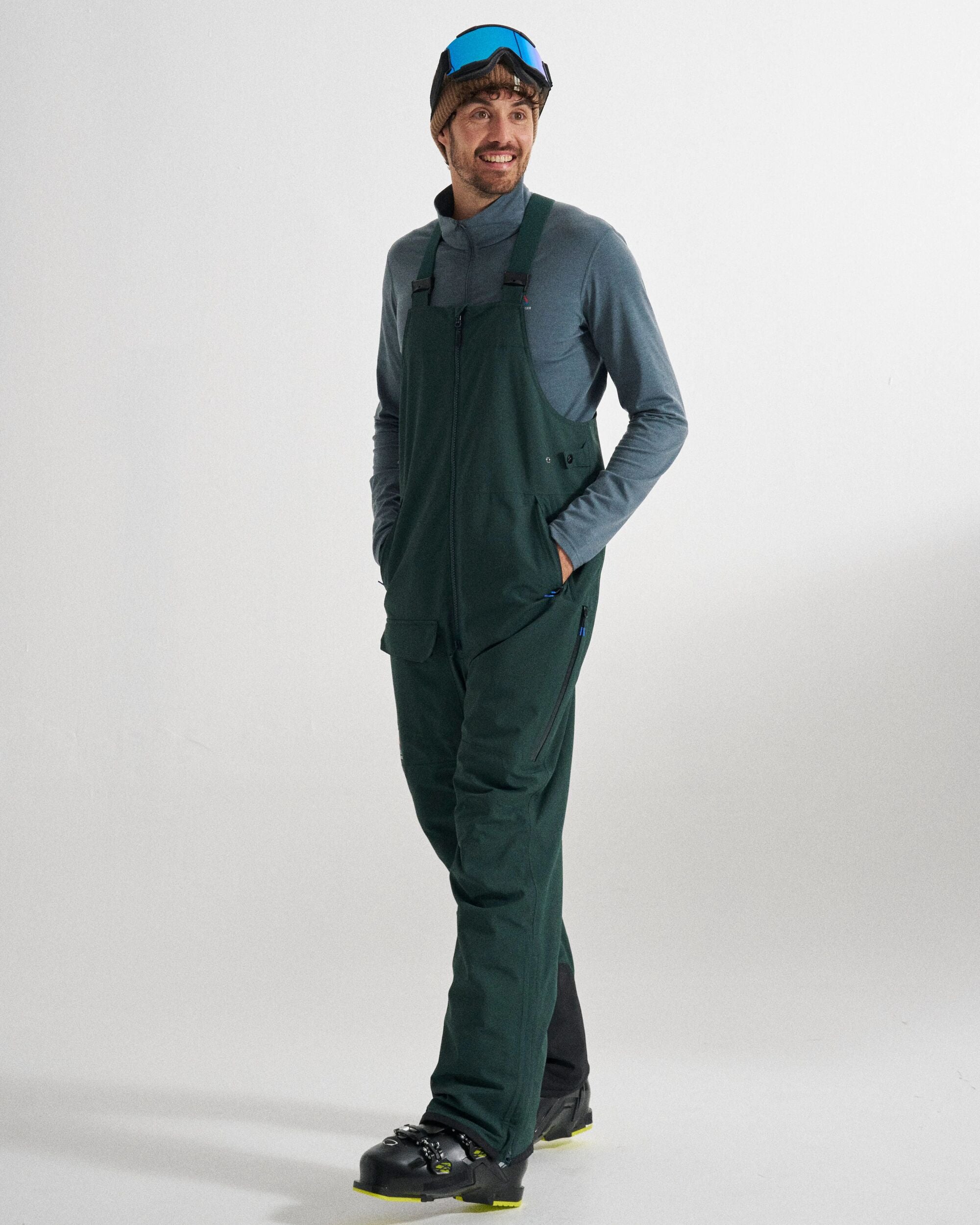 Snowscape Men's Recycled Bibpant - Dark Fern - Studio Model