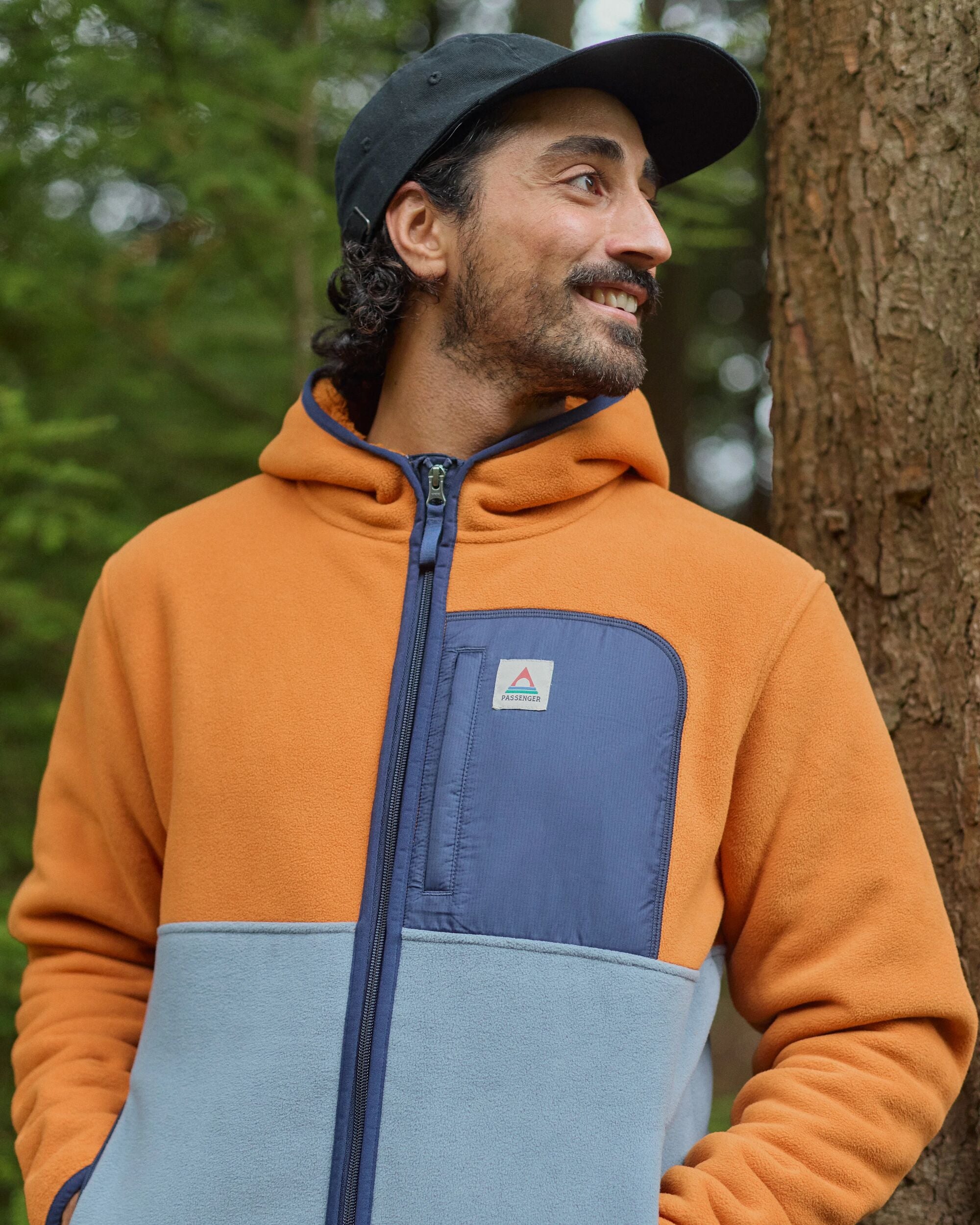 Loch Hooded Recycled Polar Fleece - Sunset Orange/Storm Grey - Lifestyle