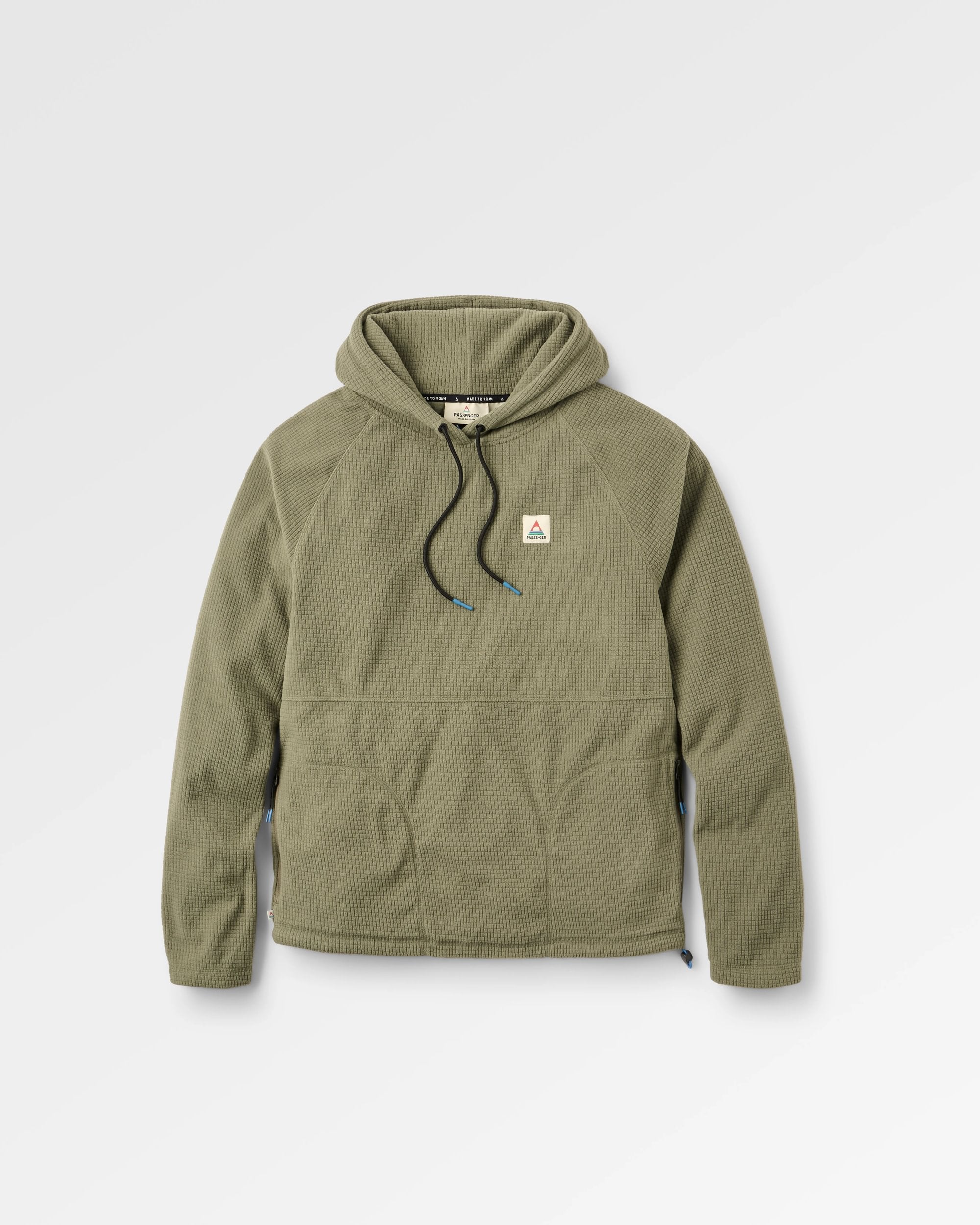 Point Recycled Grid Polar Fleece Hoodie - Dusty Olive - Flatlay