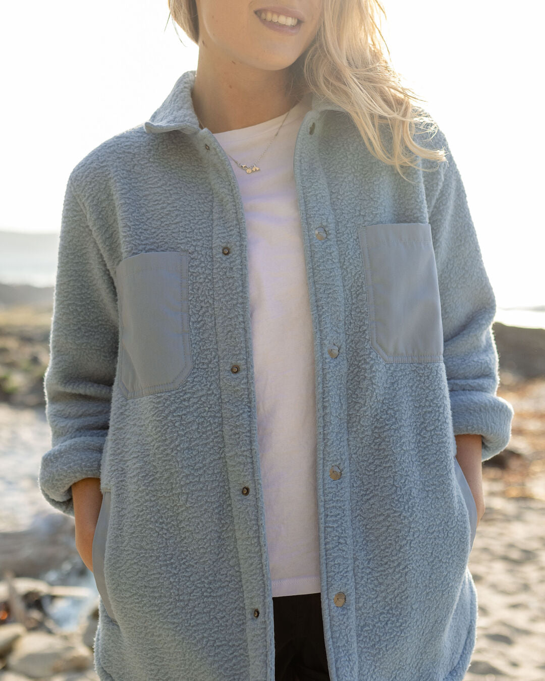 Rappel Recycled Sherpa Fleece Oversized Shirt Faded Denim – Passenger