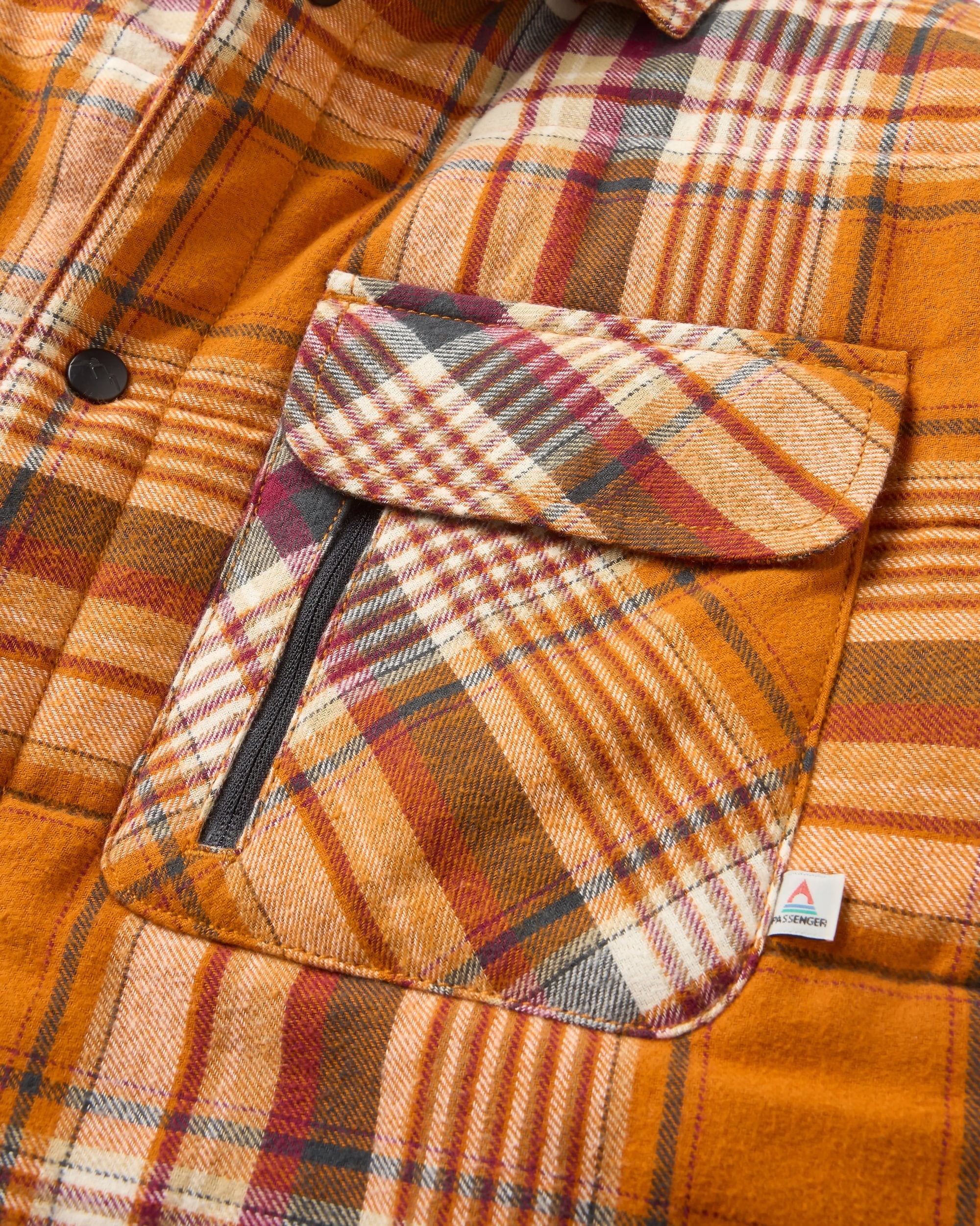 Taranaki Quilted Overshirt - Retro Orange Check - Flatlay