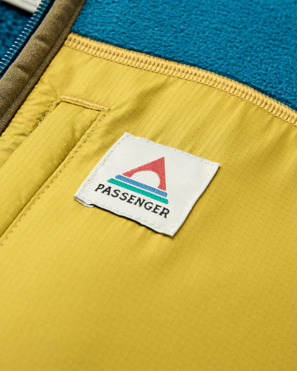 Loch Hooded Recycled Polar Fleece - Tidal Blue/Dark Olive  - Flatlay