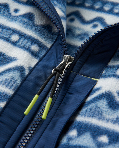 Ebb Recycled Polar Fleece - Mountain Geo Grey Blue - Flatlay
