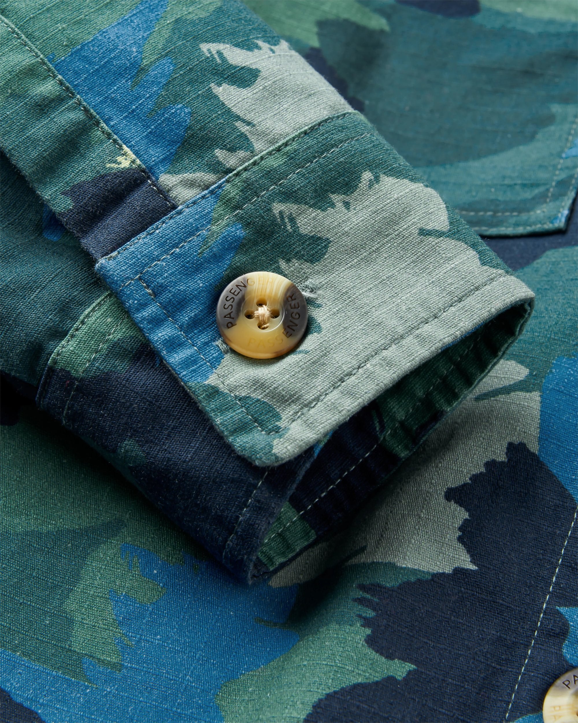 Coral Organic Cotton LS Shirt - Alpine Camo Rain Forest - Flatlay