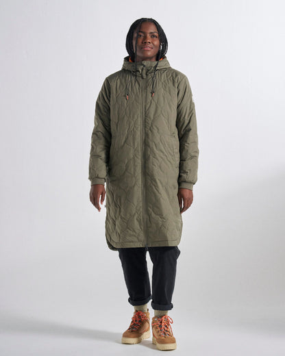 Flora Long Recycled Insulated Parka - Dusty Olive - Studio Model