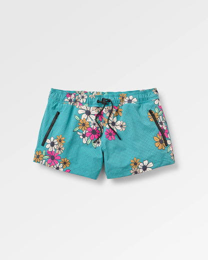 Way Out Netplus® All Purpose Short - Floral Grid Ocean Teal - Flatlay