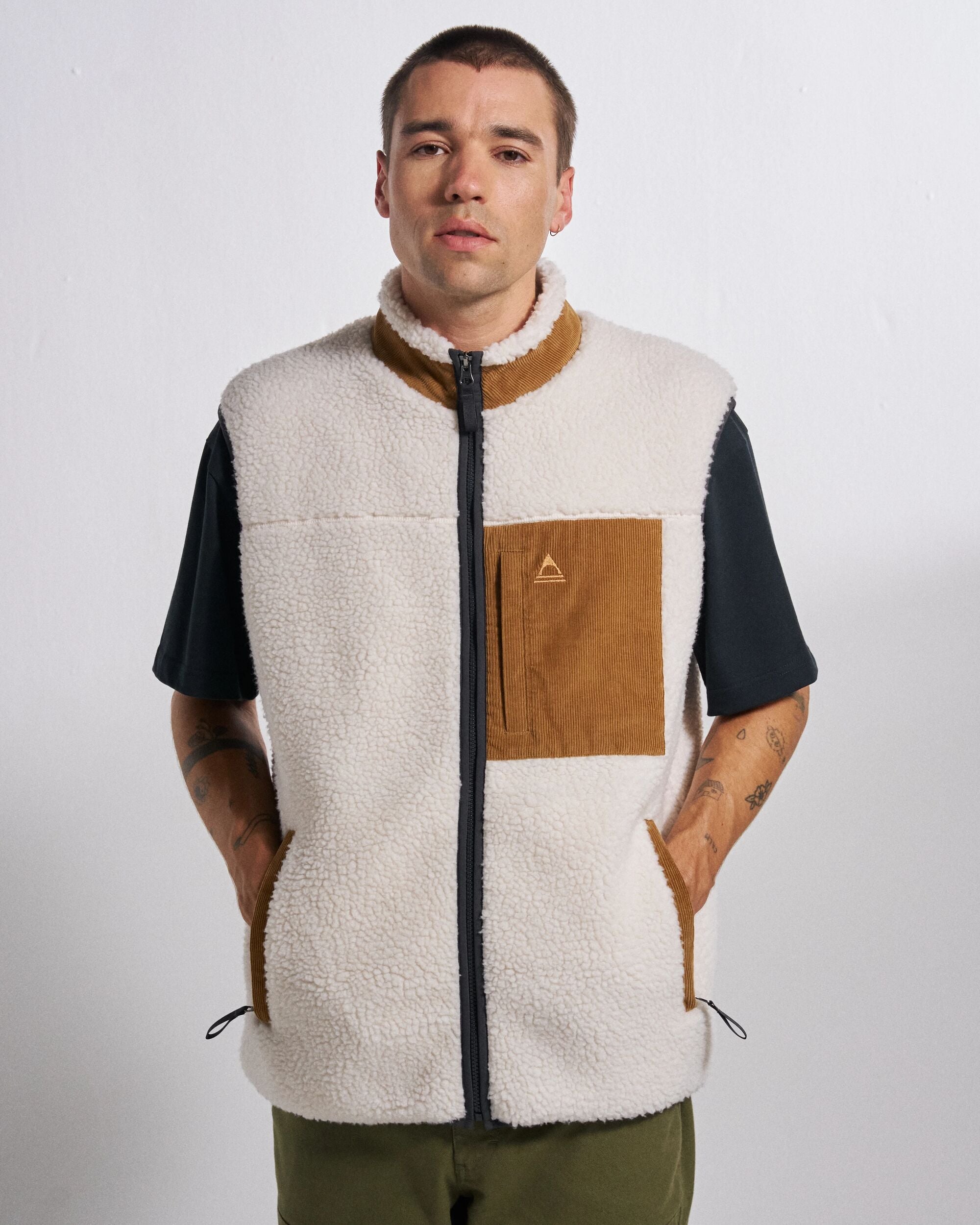 Trekker Deep Pile Sherpa Vest - Warm Ivory - Studio Model