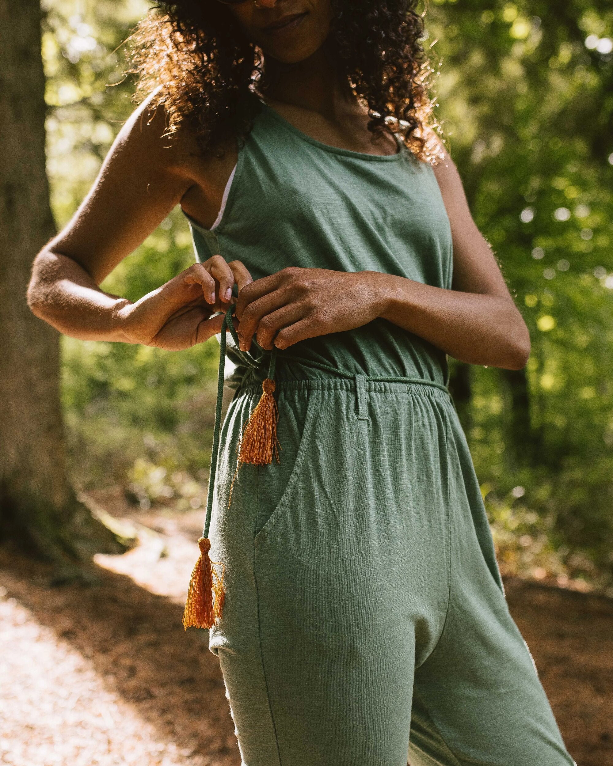 Eva Recycled Cotton Jumpsuit - Dark Ivy - Lifestyle