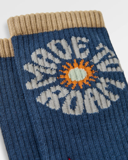 Made to Roam Graphic Crew Socks - Rich Navy - Flatlay