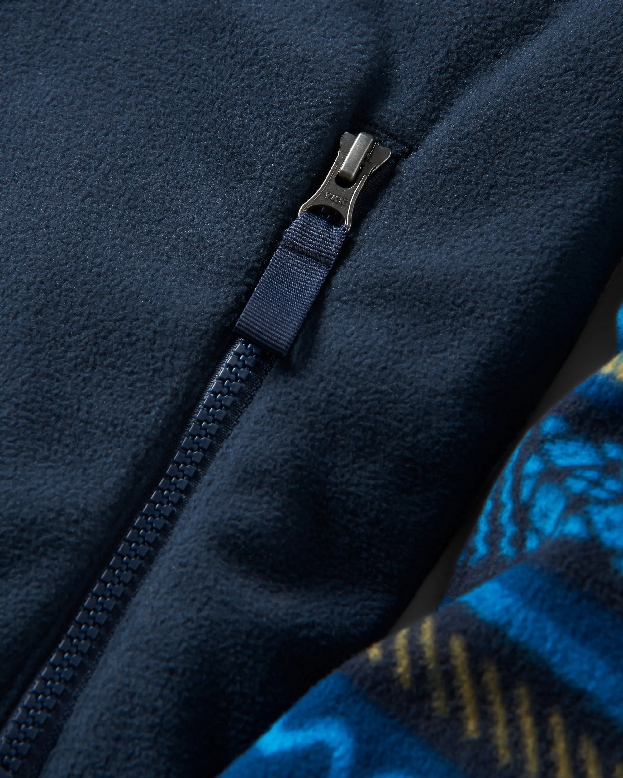 Set Off Recycled Polar 1/4 Zip Fleece - Patchwork Stripe Tidal Blue/ Deep Navy - Flatlay