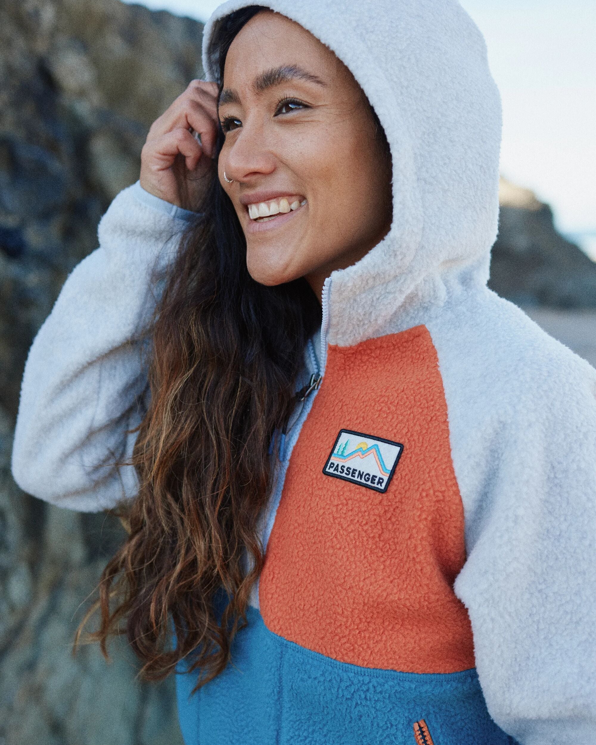 Maine 1/2 Zip Recycled Sherpa Fleece - Blue Steel - Lifestyle