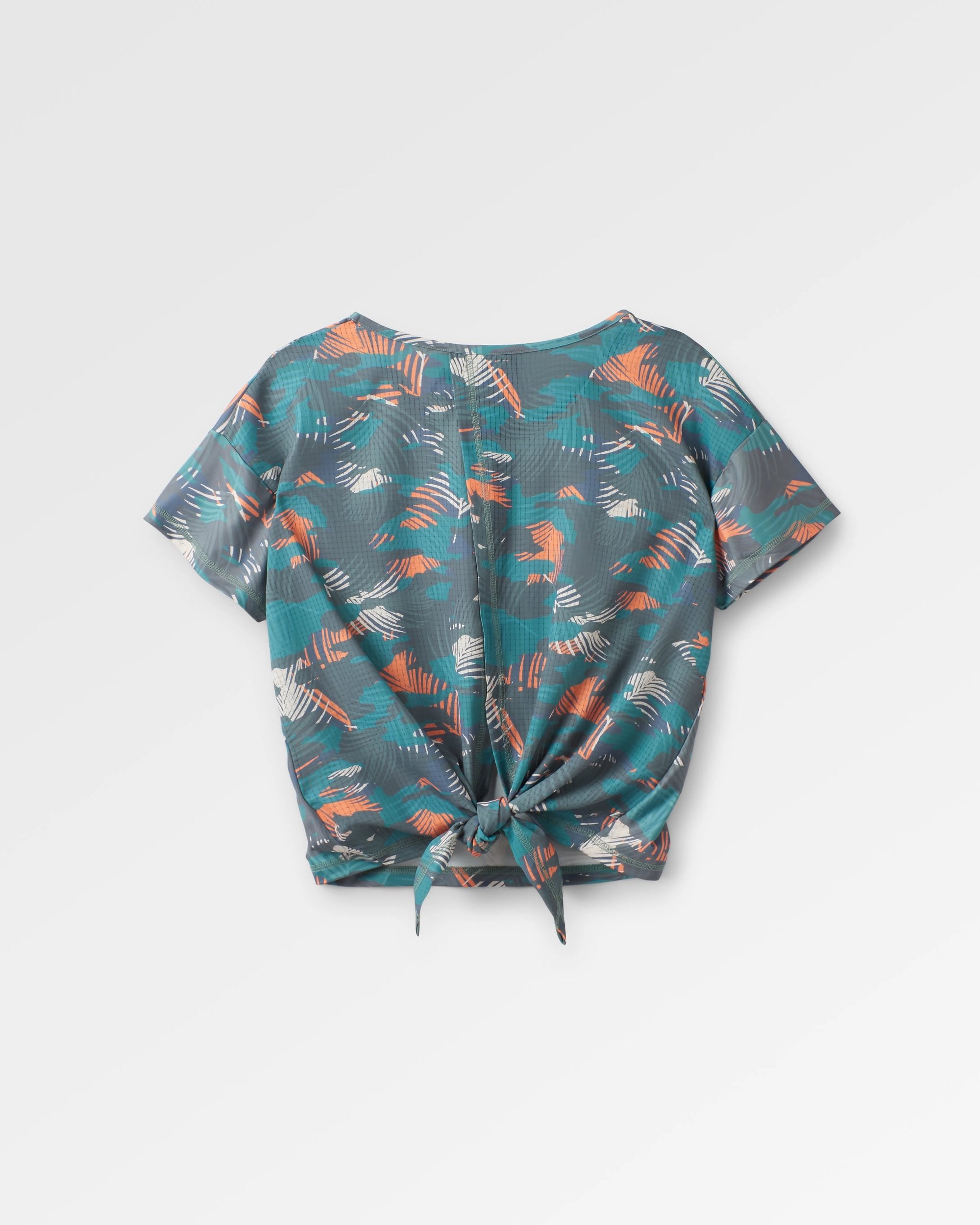 Chakra Tie Back Active Recycled T-Shirt - Palm Camo Deep Sea - Flatlay