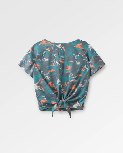 Chakra Tie Back Active Recycled T-Shirt - Palm Camo Deep Sea - Flatlay