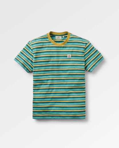 Retro Recycled Cotton Relaxed Fit T-Shirt - Ocean Teal Multi Stripe - Flatlay