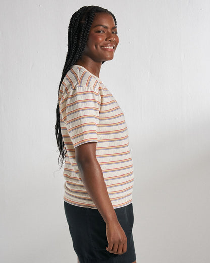 Retro Vibes Organic Cotton T-Shirt - Retro Stripe - Studio Model
