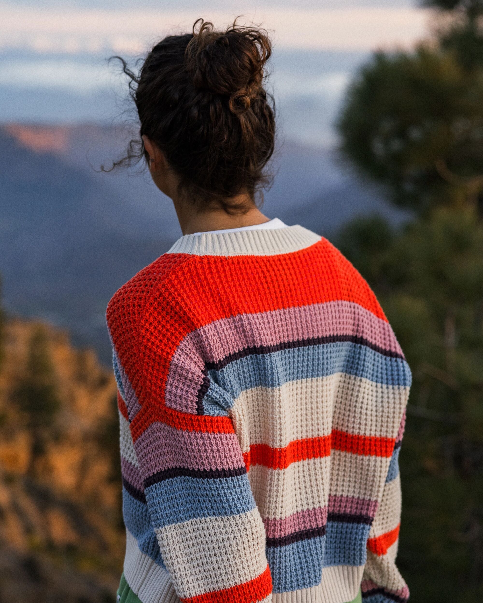 Reflection Open Knit Stripey Cardigan - Multi Vintage White Stripe - Lifestyle