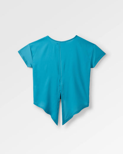 Chakra Tie Back Active Recycled T-Shirt - Blue Steel - Flatlay