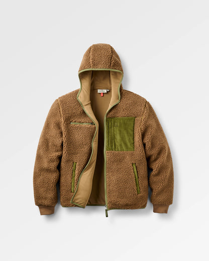 Trekker Hooded Deep Pile Sherpa Jacket - Caramel - Flatlay