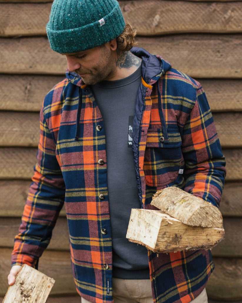 Sherwood Check Hooded Overshirt Rich Navy Sunrise Check