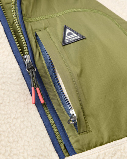 Offgrid 1/2 Zip Hooded Sherpa Fleece - Oatmeal/Khaki - Flatlay