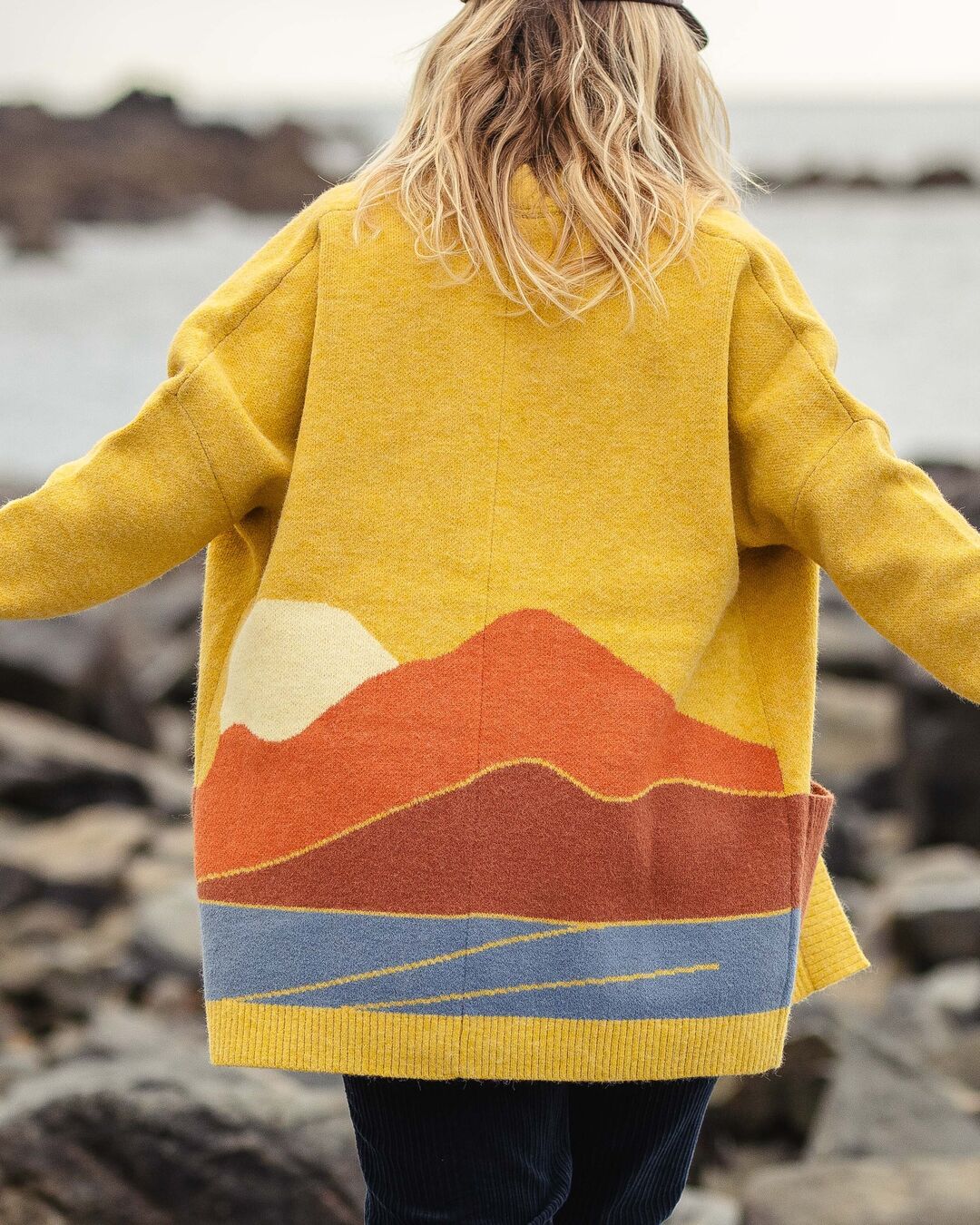 Vista Recycled Knitted Cardigan - Amber Gold - Lifestyle