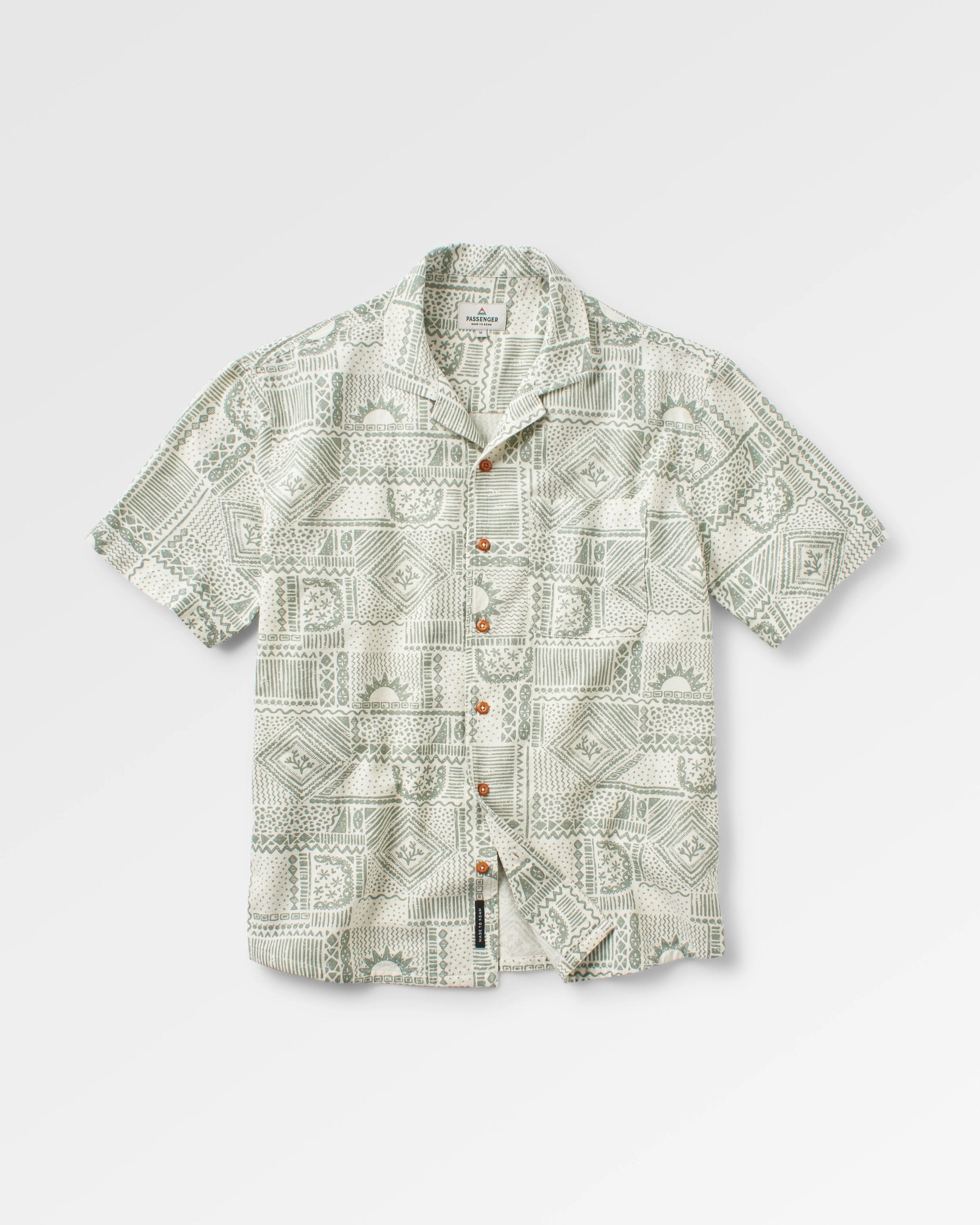 Cove Organic Cotton Short Sleeve Shirt - Vintage Patchwork Pistachio - Flatlay