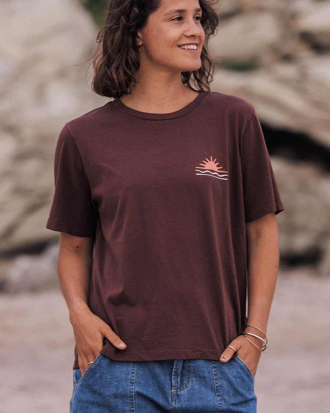Rolling Slow Recycled Cotton T-Shirt - Chestnut