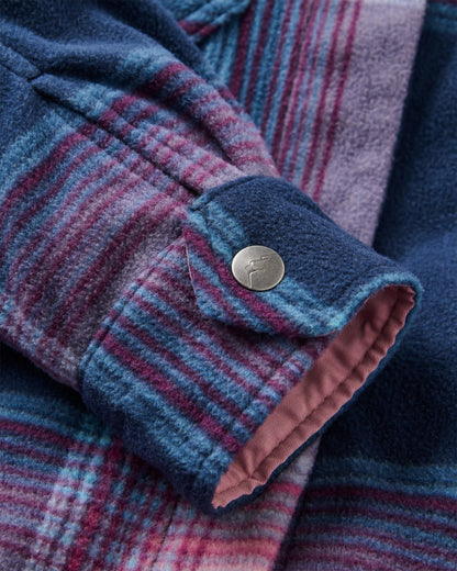 East Recycled Polar Fleece Shirt - Rich Navy/Pink Haze Check - Flatlay