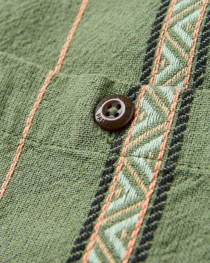 Chill Textured Short Sleeve Shirt - Wild Green Stripe - Flatlay