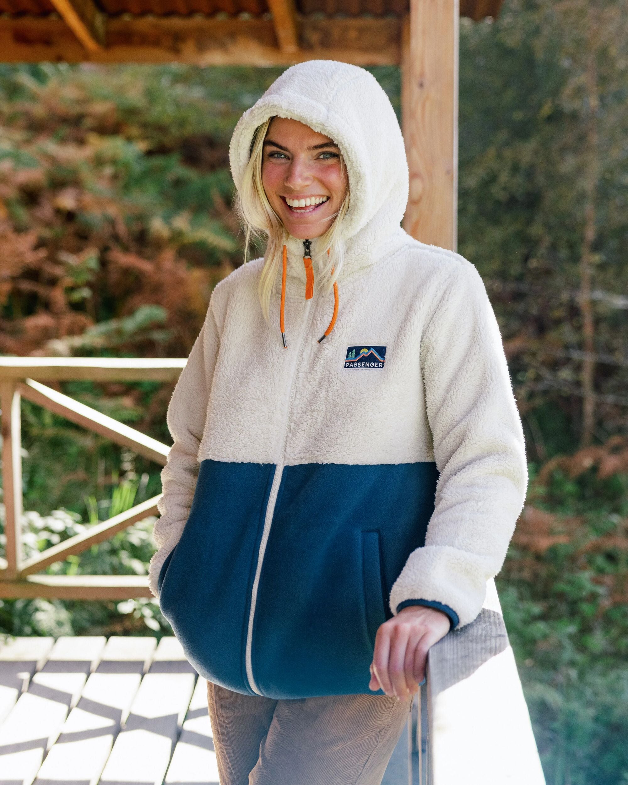 Nestling Recycled Polar-Lined Sherpa Fleece - Tidal Blue - Lifestyle